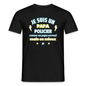 Papa policier,idée cadeau fête des pères,Noël - T-shirt homme - noir - Devant - AI Model Male 178 light (178cm)