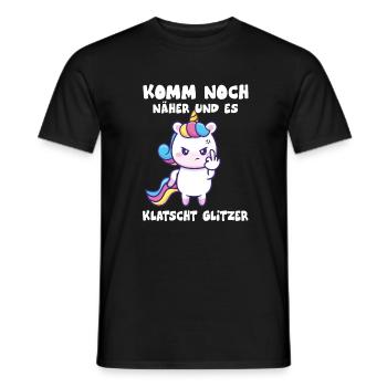 komm noch näher und es klatscht Glitzer - Männer T-Shirt - Schwarz - Vorne - AI Model Male 178 light (178cm)