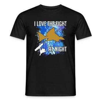Waller catfish silhouette canne à pêche et éclaboussures de couleur - T-shirt homme - noir - Devant - AI Model Male 178 light (178cm)