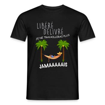 Homme retraite libéré. Départ en retraite - T-shirt homme - noir - Devant - AI Model Male 178 light (178cm)