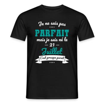 Anniversaire - Pas parfait mais né le 21 Juillet - T-shirt homme - noir - Devant - AI Model Male 178 light (178cm)