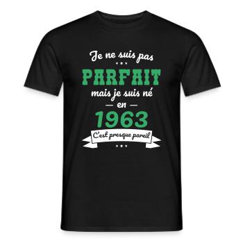 Anniversaire 60 ans - Pas parfait mais né en 1963 - T-shirt homme - noir - Devant - AI Model Male 178 light (178cm)