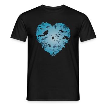 J’aime la plongée, le cœur, le plongeur, le requin - T-shirt homme - noir - Devant - AI Model Male 178 light (178cm)