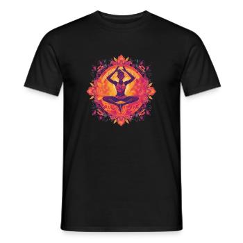 Motif de Buddha Yoga violet / Rose / Jaune avec ornements - T-shirt homme - noir - Devant - AI Model Male 178 light (178cm)