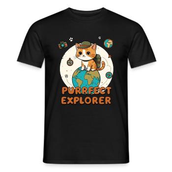 Purrfect Explorer - Männer T-Shirt - Schwarz - Vorne - AI Model Male 178 light (178cm)