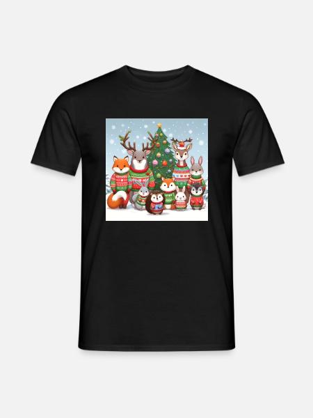 Ugly Christmas Sweater Tiere zu Weihnachten - Männer T-Shirt - Schwarz