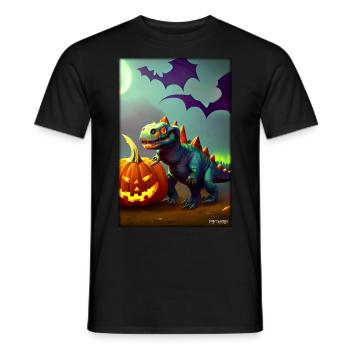 Halloween Dinosaur Pumpkin Bat - Men's T-Shirt - black - Front - AI Model Male 178 light (178cm)