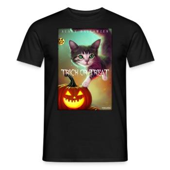 Halloween crazy cat pumpkin - Men's T-Shirt - black - Front - AI Model Male 178 light (178cm)