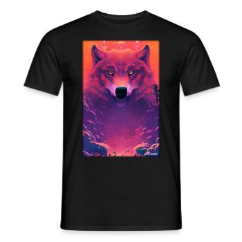 Wolf Animal Motif Nature Wild Clouds Mystical - Men's T-Shirt - black - Front - AI Model Male 178 light (178cm)