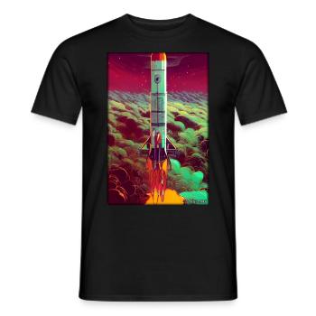 Rocket Launch Space Stars Clouds - Men's T-Shirt - black - Front - AI Model Male 178 light (178cm)