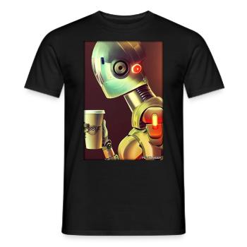 Robot Coffee Future Science Machine - Men's T-Shirt - black - Front - AI Model Male 178 light (178cm)