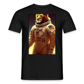 Leo Big Cat Astronaut Future Sci-Fi Technology - Men's T-Shirt - black - Front - AI Model Male 178 light (178cm)