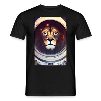 Löwe Raubkatze Astronaut Zukunft Sci-Fi Technik - Männer T-Shirt - Schwarz - Vorne - AI Model Male 178 light (178cm)