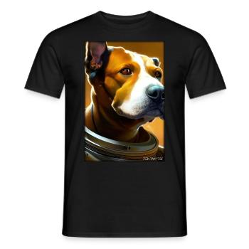 Dog Pet Astronaut Future Sci-Fi Technology - Men's T-Shirt - black - Front - AI Model Male 178 light (178cm)
