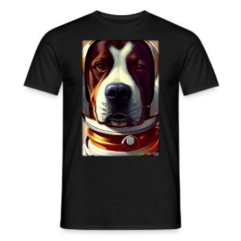 Dog Pet Astronaut Future Sci-Fi Technology - Men's T-Shirt - black - Front - AI Model Male 178 light (178cm)