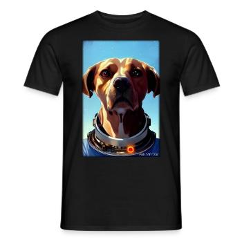 Dog Pet Astronaut Future Sci-Fi Technology - Men's T-Shirt - black - Front - AI Model Male 178 light (178cm)