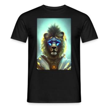 Lion Big Cat Cyber Neon Punk Future Sci-Fi - Men's T-Shirt - black - Front - AI Model Male 178 light (178cm)