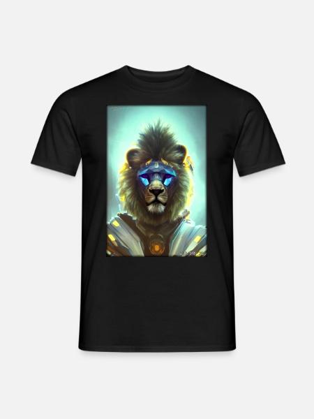 Lion Big Cat Cyber Neon Punk Future Sci-Fi - Men's T-Shirt - black