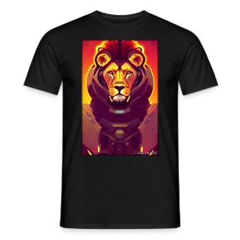 Lion Big Cat Cyber Neon Punk Future Sci-Fi - Men's T-Shirt - black - Front - AI Model Male 178 light (178cm)