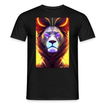 Lion Big Cat Cyber Neon Punk Future Sci-Fi - Men's T-Shirt - black - Front - AI Model Male 178 light (178cm)