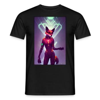 Fuchs Wildtier Cyber Neon Punk Zukunft Sci-Fi - Männer T-Shirt - Schwarz - Vorne - AI Model Male 178 light (178cm)