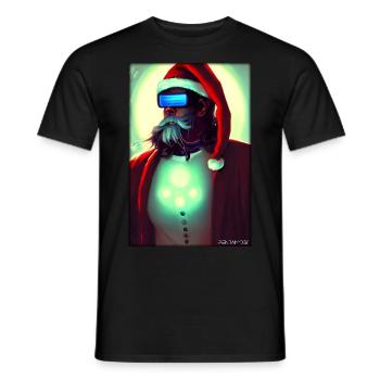 Santa Claus Christmas Future Cyber Neon Punk - Men's T-Shirt - black - Front - AI Model Male 178 light (178cm)
