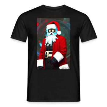 Santa Claus Christmas Future Cyber Neon Punk - Men's T-Shirt - black - Front - AI Model Male 178 light (178cm)