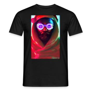 Santa Claus Christmas Future Cyber Neon Punk - Men's T-Shirt - black - Front - AI Model Male 178 light (178cm)