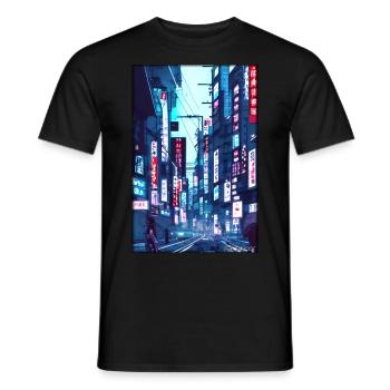 Tokyo City Stadt Cyber Punk Zukunft Sci-Fi Asien - Männer T-Shirt - Schwarz - Vorne - AI Model Male 178 light (178cm)