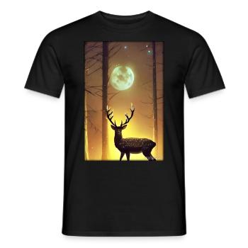 Deer Moon Moonlight Forest Winter Snow Forest Animal - Men's T-Shirt - black - Front - AI Model Male 178 light (178cm)