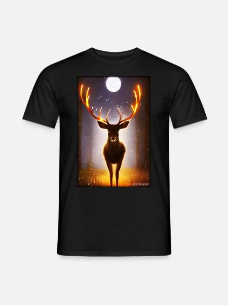Hirsch Mond Mondlicht Wald Winter Schnee Waldtier - Männer T-Shirt - Schwarz