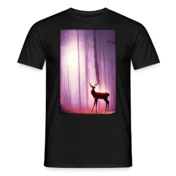 Hirsch Mond Mondlicht Wald Winter Schnee Waldtier - Männer T-Shirt - Schwarz - Vorne - AI Model Male 178 light (178cm)