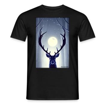 Hirsch Mond Mondlicht Wald Winter Schnee Waldtier - Männer T-Shirt - Schwarz - Vorne - AI Model Male 178 light (178cm)