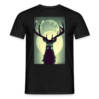 Hirsch Mond Mondlicht Wald Winter Schnee Waldtier - Männer T-Shirt - Schwarz - Vorne - AI Model Male 178 light (178cm)