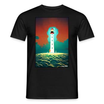 lighthouse sea light North Sea Baltic Sea holiday beach - Men's T-Shirt - black - Front - AI Model Male 178 light (178cm)
