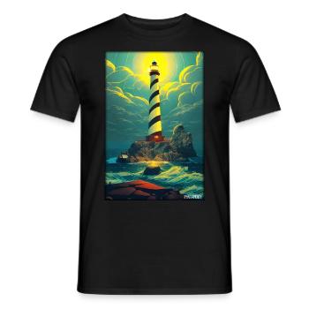lighthouse sea light North Sea Baltic Sea holiday beach - Men's T-Shirt - black - Front - AI Model Male 178 light (178cm)