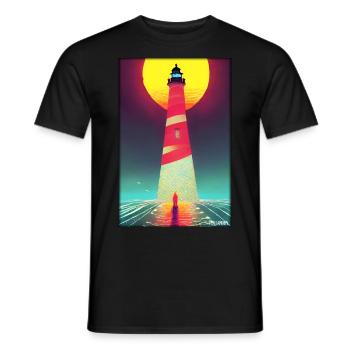 lighthouse sea light North Sea Baltic Sea holiday beach - Men's T-Shirt - black - Front - AI Model Male 178 light (178cm)