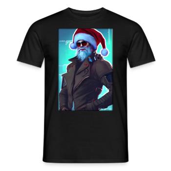 Santa Claus Christmas Future Cyber Neon Punk - Men's T-Shirt - black - Front - AI Model Male 178 light (178cm)