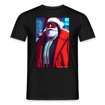 Santa Claus Christmas Future Cyber Neon Punk - Men's T-Shirt - black - Front - AI Model Male 178 light (178cm)