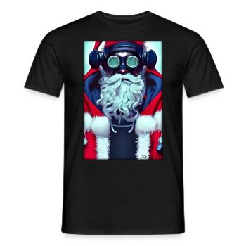 Santa Claus Christmas Future Cyber Neon Punk - Men's T-Shirt - black - Front - AI Model Male 178 light (178cm)