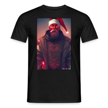 Santa Claus Christmas Future Cyber Neon Punk - Men's T-Shirt - black - Front - AI Model Male 178 light (178cm)