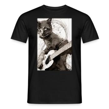 Cat Guitar Pet Musician Cat Friend - Men's T-Shirt - black - Front - AI Model Male 178 light (178cm)