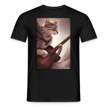 Cat Guitar Pet Musician Cat Friend - Men's T-Shirt - black - Front - AI Model Male 178 light (178cm)