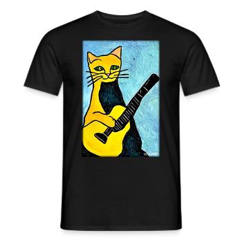 Cat Guitar Pet Musician Cat Friend - Men's T-Shirt - black - Front - AI Model Male 178 light (178cm)