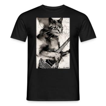 Cat Guitar Pet Musician Cat Friend - Men's T-Shirt - black - Front - AI Model Male 178 light (178cm)