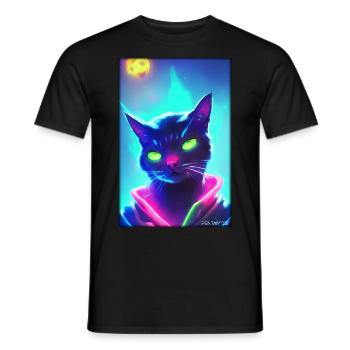 Space Cyber Cat Future Pet Cat Love - Men's T-Shirt - black - Front - AI Model Male 178 light (178cm)