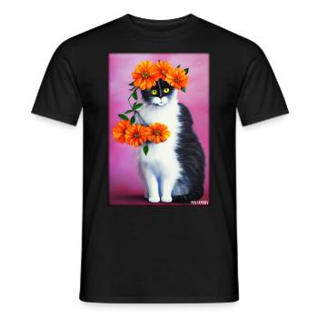 Cat Flower Nature Flowering Garden Cat Love Cat - Men's T-Shirt - black - Front - AI Model Male 178 light (178cm)
