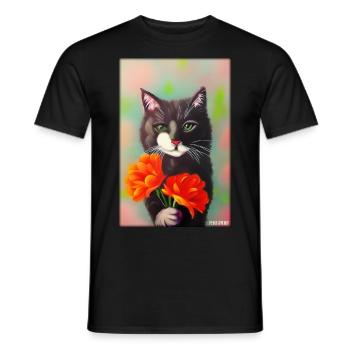 Cat Flower Nature Flowering Garden Cat Love Cat - Men's T-Shirt - black - Front - AI Model Male 178 light (178cm)