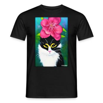 Cat Flower Nature Blossom Garden Cat Love Cat - Men's T-Shirt - black - Front - AI Model Male 178 light (178cm)