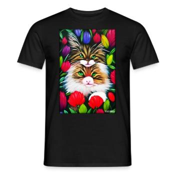 Cat Flower Nature Flowering Garden Cat Love Cat - Men's T-Shirt - black - Front - AI Model Male 178 light (178cm)